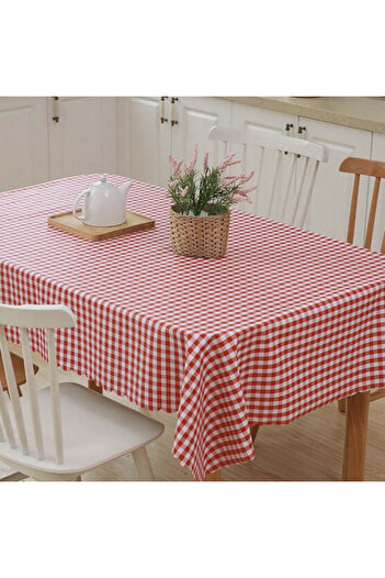 PUFO Classic oilcloth tablecloth, 140 x 140 cm, white/red