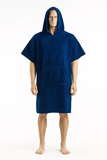 S&R Adult Surf Poncho 100% Cotton Hooded Navy Blue with Pocket