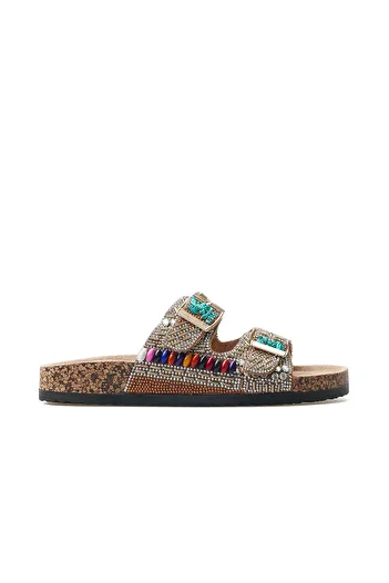 Guja Women's Stone Detailed Buckle Daily Slippers 25Y 25Y102-2 Z Camel