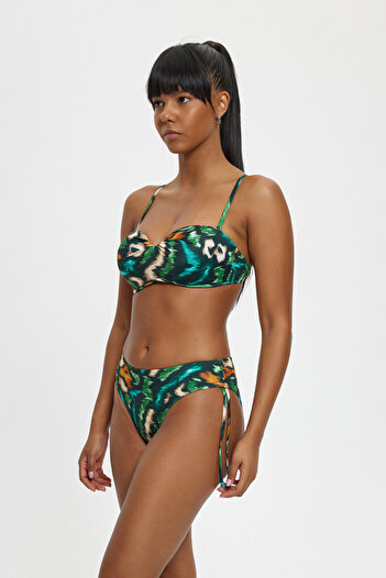 Louren Yeşi̇L Patterned Çikarilabi̇Li̇R Strapless Boş Covered Thick Edged Strapless Bi̇Ki̇Ni̇ Set