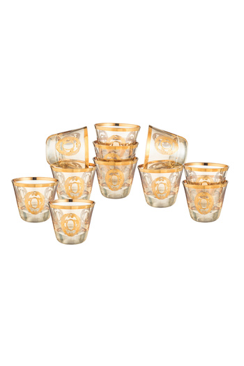 Generic Saudi coffee cup set made of clear crystal, laser-engraved, in the shape of roses, 12 pieces
