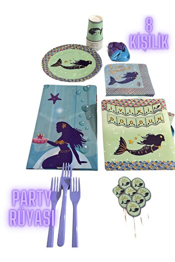 partyrüyası Mermaid Themed Birthday Set for 8 People