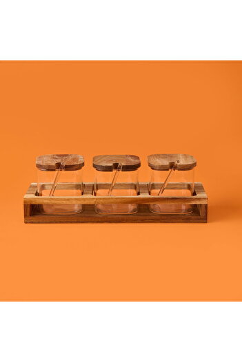 ASPARTAM Mienn Acacia Glass Spice Rack Set - Brown / Transparent