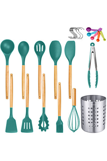 Bukate Set of 27 Kitchen Utensils, Bukate®, Wood/Silicone, Stainless Steel Support, Non-Stick, Heat Resistant