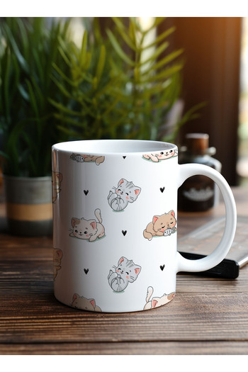 LOWHA 11 oz Ceramic Mug with Cute Cats Design