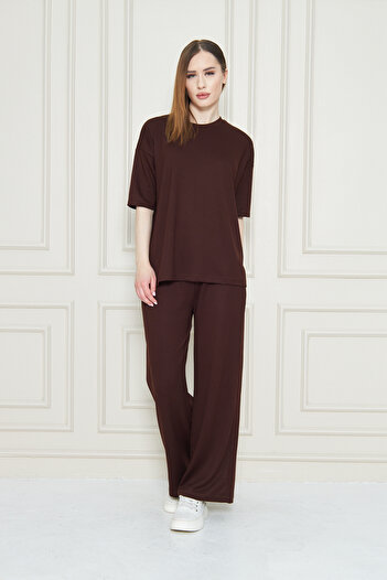 Zuzu Women's Plain Oversize Modal Fabric Short Sleeve Tracksuit Set