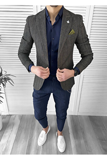 dehaine Sacou pentru barbati, slim fit, in dungi, 10118, maro
