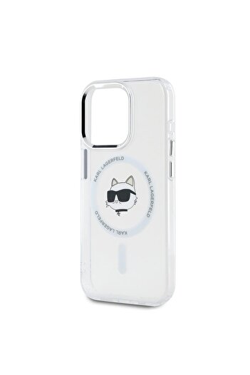 Karl Lagerfeld Case for iPhone 15 Pro - Karl Lagerfeld IML MagSafe (KLHMP15LHLSCHH) - White Metal Choupette`s Head