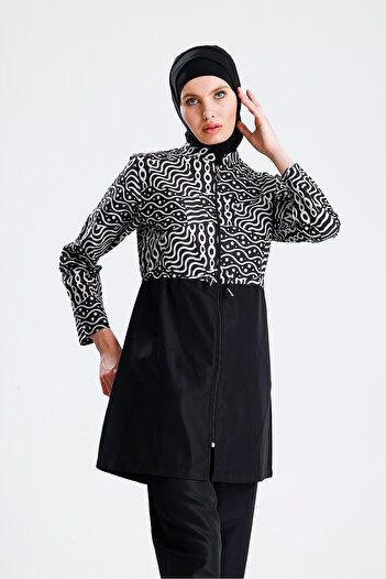 medipek Water Repellent Parachute Hijab Swimsuit Black White
