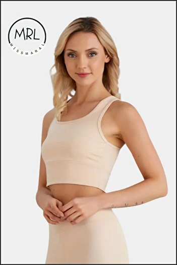 missmaral Women's Skin Color Sports Bra with Pad Lycra Supportive Water Sports Running Fitness Dance Sports Bra