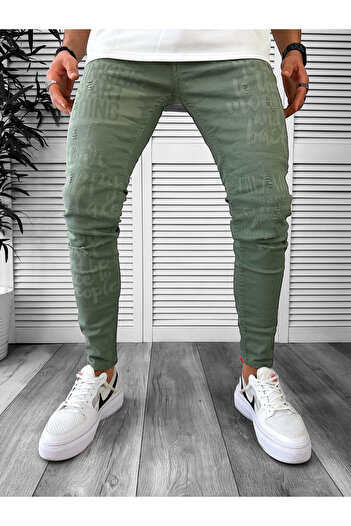 dehaine Men's slim fit jeans, with rips and writing, 1259, green