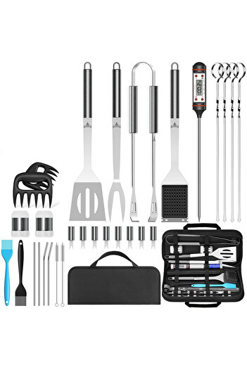 Bukate Set de 31 de Accesorii Gratar cu Husa de Transport Bukate®, Termometru, Pensule, Solnite, Frigarui