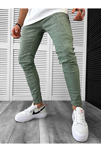 dehaine Men's slim fit jeans, with rips and writing, 1259, green