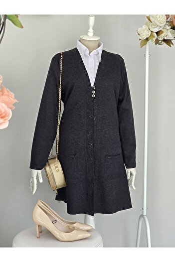 ENDAMIM Large Size Cardigan with Pockets Medium Thickness