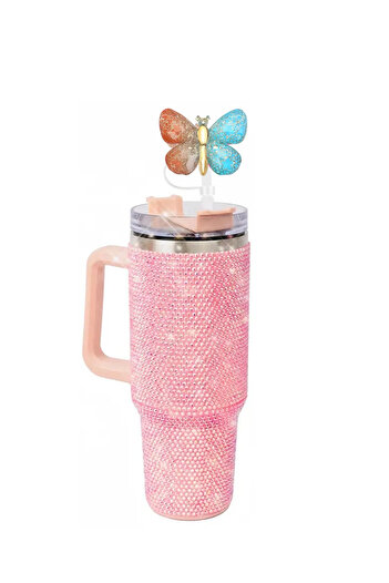 İstisna Butterfly Patterned 10 mm Compatible Straw Cover for Stnly Quencher Cover for Dust
