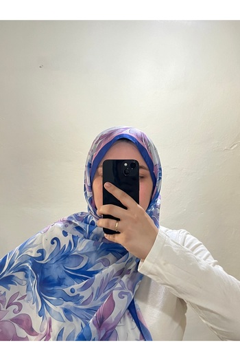 BOUTİCON Scented Flower Patterned Saks Blue Soft Cotton Shawl 75X180