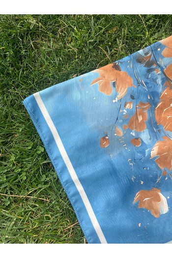 BOUTİCON Floral Patterned Light Blue Soft Cotton Shawl 75X180