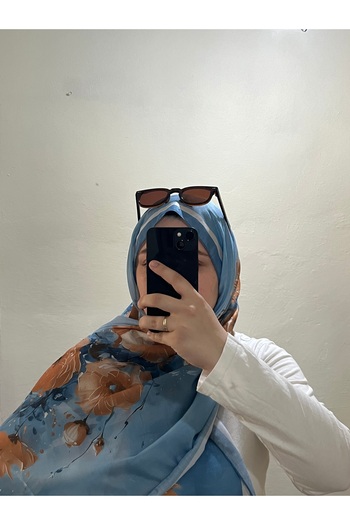 BOUTİCON Floral Patterned Light Blue Soft Cotton Shawl 75X180