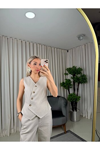 Ekol Cross Buttoned Sleeveless Vest 4078-25