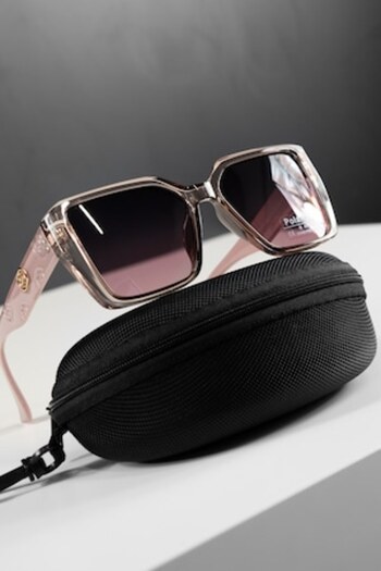PARUNIV Women's Sunglasses, Polarized, Uv400, With Gold And Pink Ornaments On The Frames, Transparent Pink