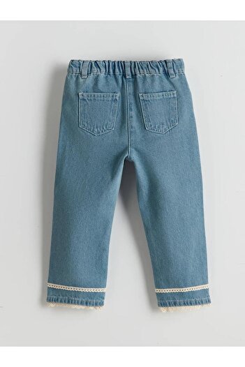 LC Waikiki LCW Kids Mavi Dantel Detaylı Wide Leg Kız Çocuk Jean Pantolon