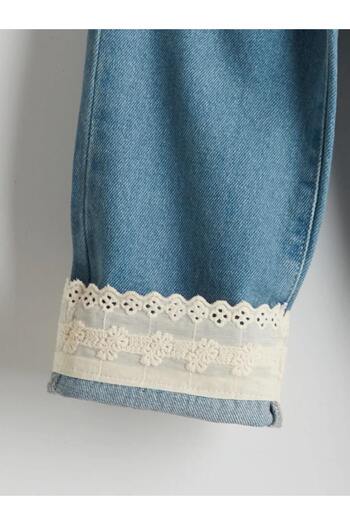 LC Waikiki LCW Kids Mavi Dantel Detaylı Wide Leg Kız Çocuk Jean Pantolon