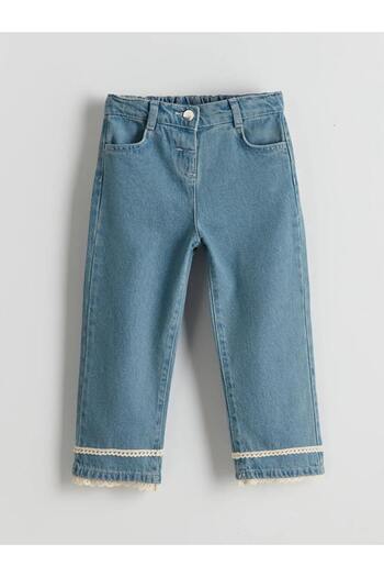 LC Waikiki LCW Kids Mavi Dantel Detaylı Wide Leg Kız Çocuk Jean Pantolon