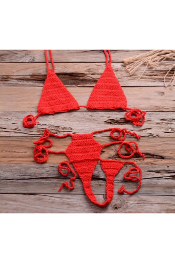 ZAHandmade Crochet Knitted String Thong Bikini Suit
