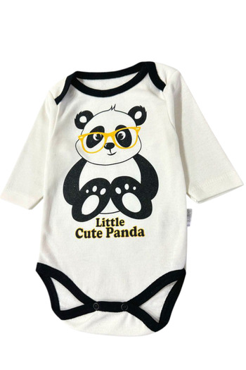 Avşar Baby Panda Patterned Best Top Quality 100% Cotton Domestic Production Bodysuit Set Models