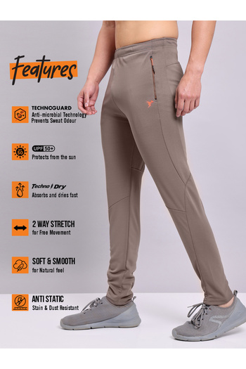 Technosport By Styli Men Brown Solid Elasticated Waistband Track Pants