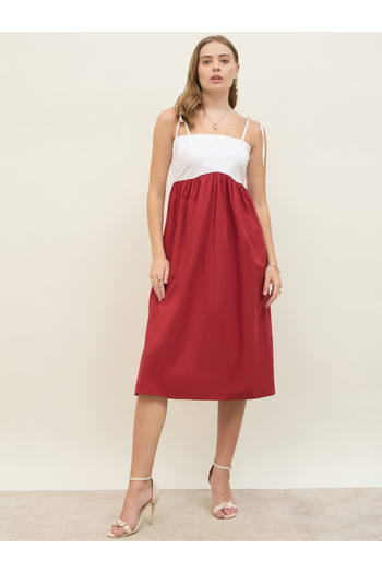 Styli Color Block Strappy A-Line Midi Dress