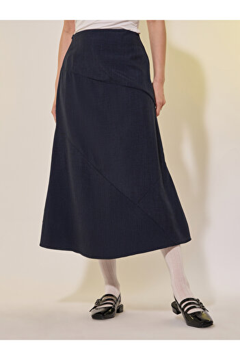 Styli Plain Side Zipper A-Line Midi Skirt