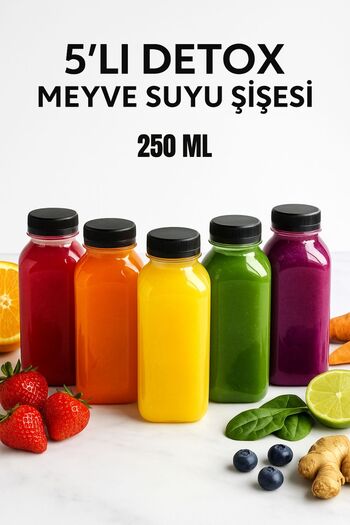 Open Home Concept 5Pcs 250ml Smoothie Detox Bottle Transparent Plastic Leakproof Lid Juicing Bottle with Corner
