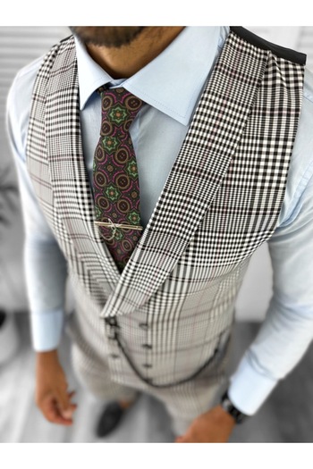 dehaine Men's Suit, Pants Plus Vest, Gray, Checkered, 12790