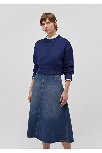 Mavi Pulover Crop Albastru Marin - Decolteu Crew, Regular Fit 1710515 -84371