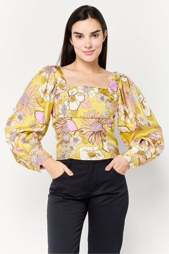 SANDRO Women Square Neck Long Sleeves Graphic Print Blouse, Multicolor