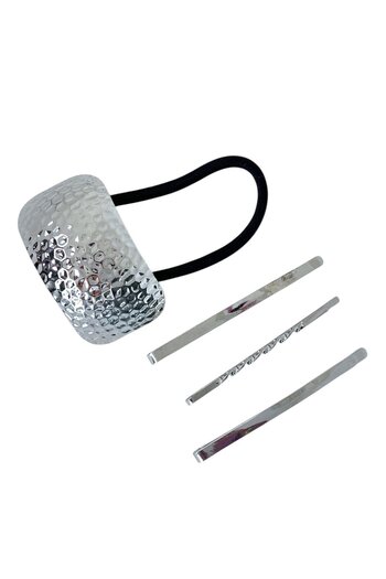 TAKIŞTIR Silver Color Metal Detailed Rubber and Wire Buckle Set