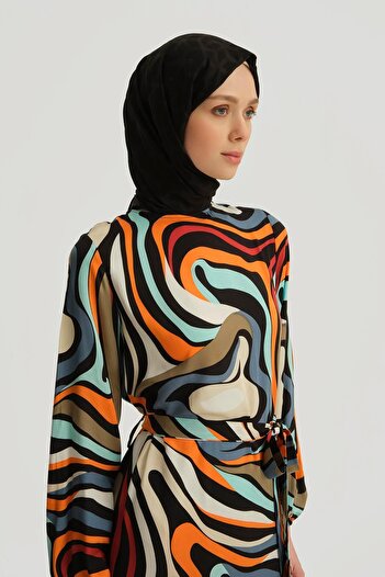 Armine Desenli Elbise 25YT909 İndigo