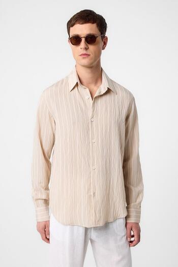 Antioch Beige Relax Fit Striped Men's Shirt