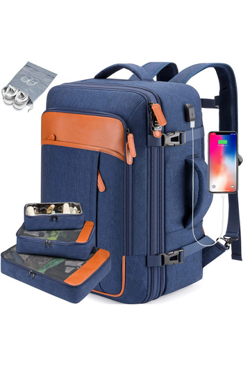 OEM Rucsac de călătorie, extensibil cu capacitate de 40L, include 4 genți, impermeabil, cu port USB, albastru