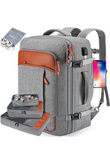OEM Rucsac de călătorie, extensibil cu capacitate de 40L, include 4 genți, impermeabil, cu port USB, gri