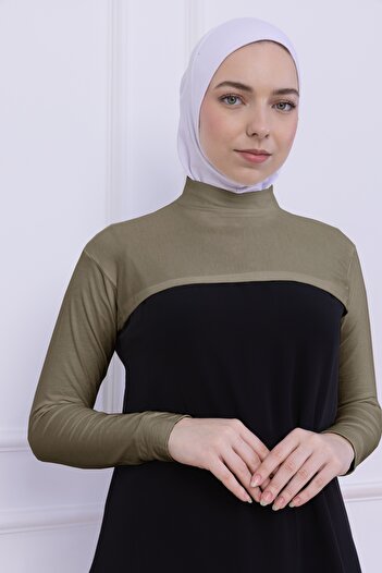 Loggia Γυναικείο κορμάκι Hijab Crop Bolero με ζιβάγκο με λαιμόκοψη ανοιχτό πράσινο - Lycra Stand Collar