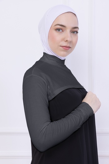 Loggia Turtleneck Neck Collar Oversleeve Gray - Lycra Stand Collar Women's Body Hijab Crop Bolero