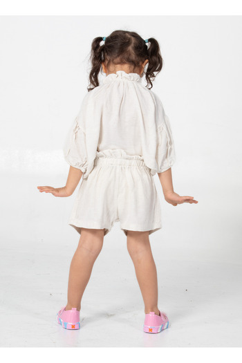 Casabony Ecru Linen Girls Shorts + Tunic Set