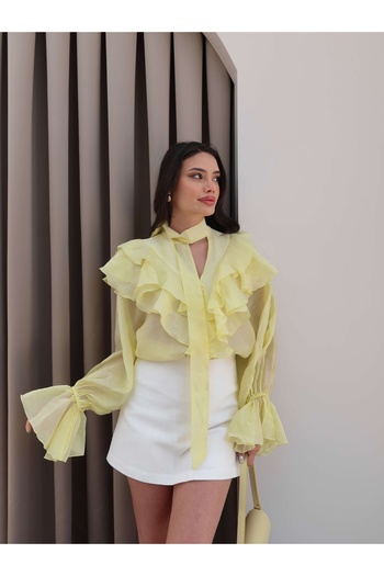 ESRAHELVACI Collar Ruffle Tie-Up Shirt