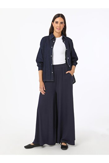 Benin Viscose Fabric Elastic Waist Trousers - Navy Blue - Benin