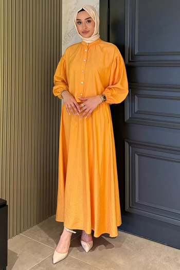 julude Mustard Pocket Detailed Skirt Shirt Hijab Double Set