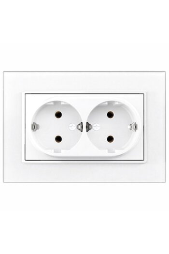 Spin White double socket with glass frame