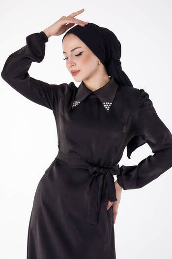 TOFİSA Belted Dress Black - 25406