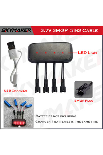 Choice 4in1CHRBOX-SM2p Lipo Battery 1s 3.7v USB Charger Cable JST MX2.0 SM-2P For SYMA Hubsan JJRC RC Boat